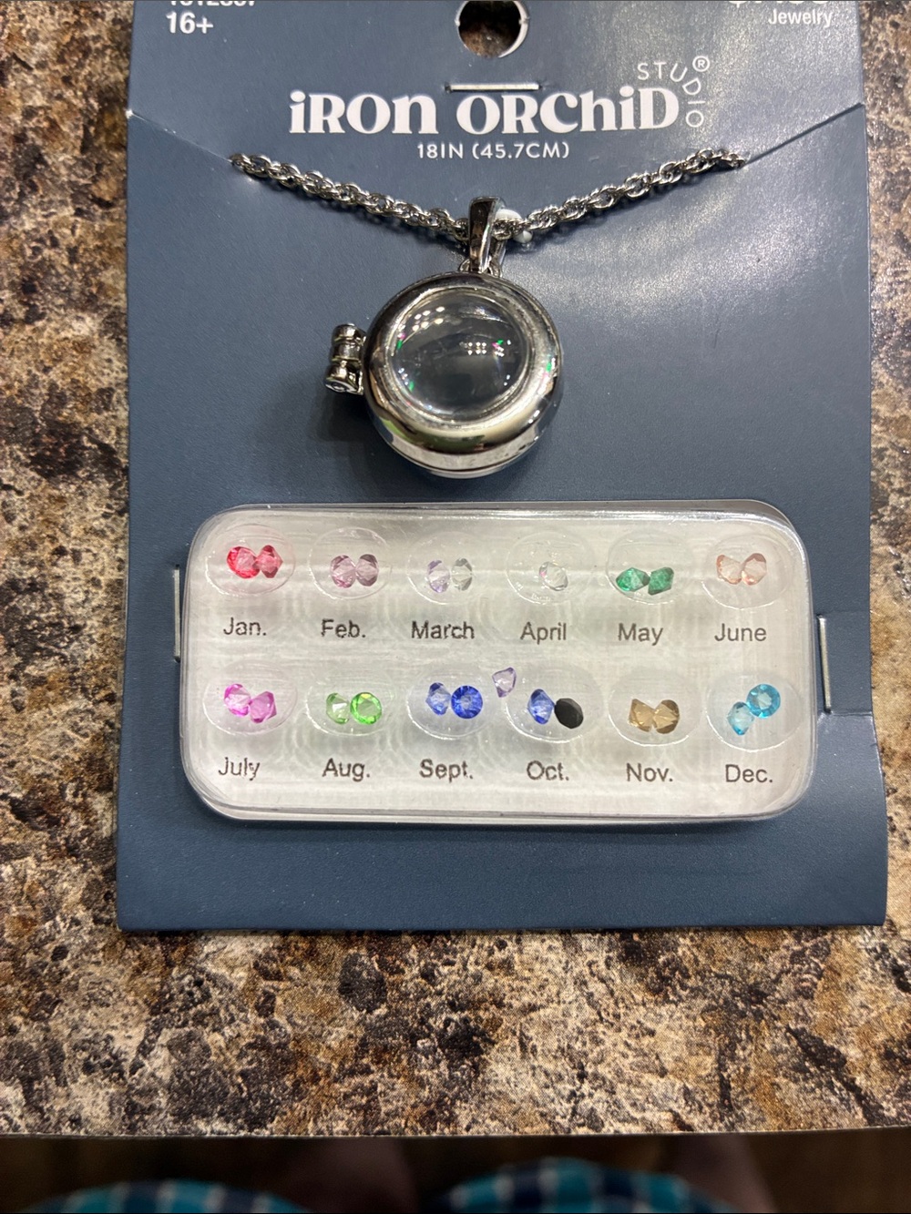 Iron Orchid Studio Silver Locket Necklace with Multi-Color Birthstones